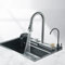 Küchenspüle aus Edelstahl mit Becherspüler, Wasserhahn, großer Einzelschüssel mit Seifenspender, Wasserfall- und Regenfunktion, 4-Funktionen System, Spülbecken Spüle 60x45cm