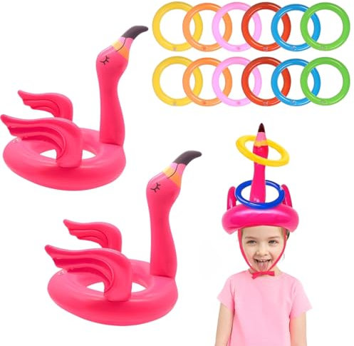 14 Stück Pool Spielzeug Kinder Aufblasbare Flamingo Ringwurfspiel, Pool Zubehör Spaß, Wasserspielzeug Kinder Pool, Pool Spielzeug, Flamingo Aufblasbar, Sommer Pool Party Outdoor Indoor Spiele