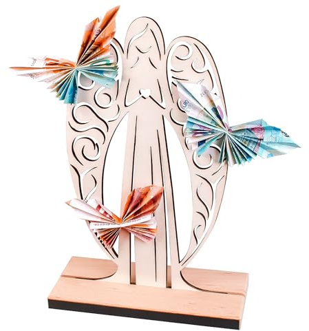 Schutzengel aus Holz als Geldgeschenk, dekorative Engel Figur als DIY Geldgeschenkverpackung, Holzengel für Hochzeit, Taufe oder Jubiläum, Geldhalter für kreative Geschenkideen
