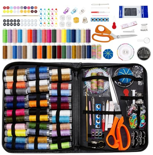 Professional Sewing Kit for Adults, 205PCS Needle and Thread Kit with 36 Spools, Scissors & Case, Mini Sewing Kit & Travel Sewing Kit for Beginners, Emergency Repairs, Sewing Machine Accessories