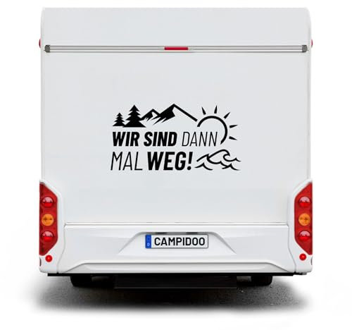 CAMPIDOO Fahrzeug Aufkleber „Wir sind dann mal Weg | für Wohnmobil, Wohnwagen oder PKW, Fahrzeugaufkleber Spruch | Länge/Farbe: 75cm / Pink - 41