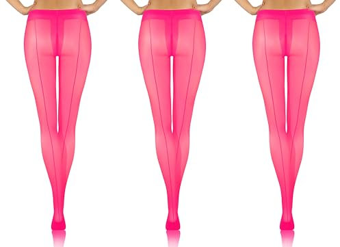 sesto senso 3 paia Collant Con Cucitura Posteriore Riga Donna 20 Den Velati Transparenti con Motivo Rosa Pink 3