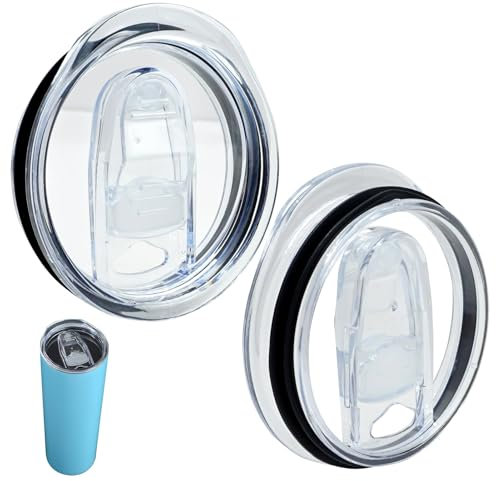 2-Pack 20 Oz coffee cups with lidsTumbler Replacement Lids - Clear, Spill-Proof, Durable Plastic Covers for Skinny TumblersSplash-Resistant Sliding Design for Easy Us