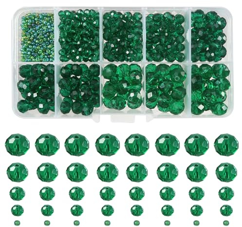 TOAOB 1000pcs Perles à Facette de Cristal Rondes Perle en Verre en Vrac Vert Foncé 2mm 4mm 6mm 8mm 10mm Transparent Crystal Beads pour Fabrication de Bijoux DIY Bracelets Colliers Artisanat