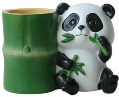 F Fityle Pot à crayons en résine, pot à crayons, à crayons, panda de dessin animé, cadeau pratique, décoration de bureau, organisateur de rangement pour la, 17x8x11.5cm