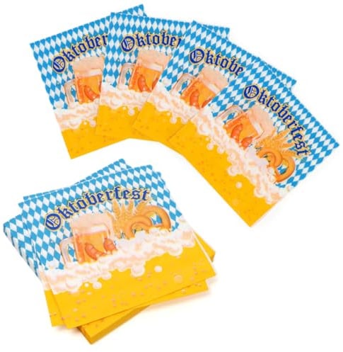 PARTY GO 40 Stück Oktoberfest Servietten Blau Weiß Party Dekoration Zubehör Deko mit Rautenmuster – Tischdeko Oktoberfest & Wiesn Party Dekoration Zubehör