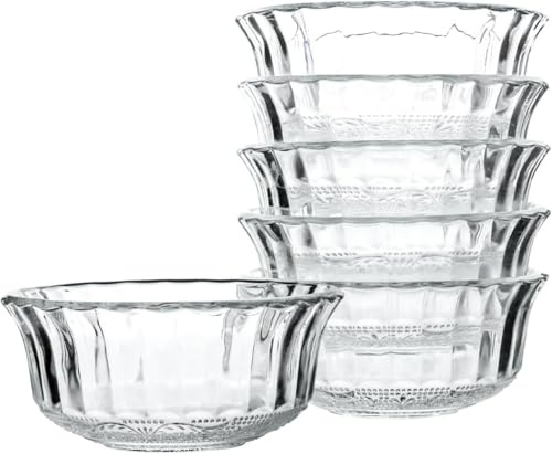 HillSpring Dessertschalen Glas, 280 ml Kleine Glasschalen für Desserts, Snacks, Obst oder Nüsse – Set mit 6 Strukturierten Dessertschalen, 12 cm Servierschalen für Küche & Tischdekoration