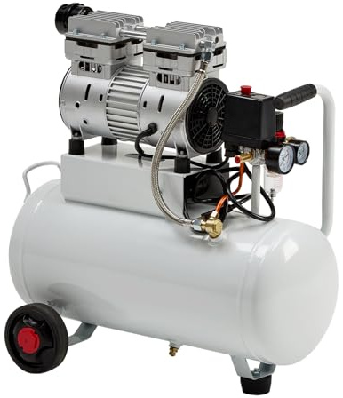 LUXOAK Compressore d'aria con valvola a scarica automatica, caldaia 30 l, 8 bar, 0,75 kW/1,0 CV, 160 l/min, senza olio, doppio cilindro, facile da trasportare grazie alle ruote