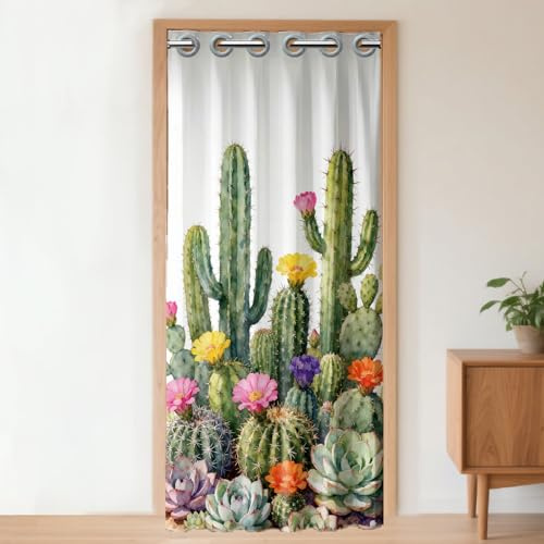 CHGCRAFT Türvorhang für Türöffnung Vintage Blumen Türvorhang Raumteiler Vorhänge mit Kunststoffringen Faltvorhänge (200×100, Böhmischer Kaktus)