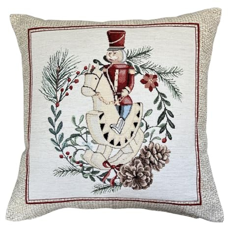Home of Christmas Hochwertiger Gobelin Kissenhülle für Weihnachten 45x45 cm | Kissenbezug | Weihnachtskissen | Sofakissen | Wertige Dekokissen (Nussknacker auf einem Pferd (mit Lurex))