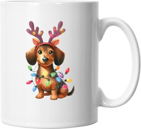 Christmas Decorated Dachshund Picture Mug, Secret Santa Xmas Dog Image Mug