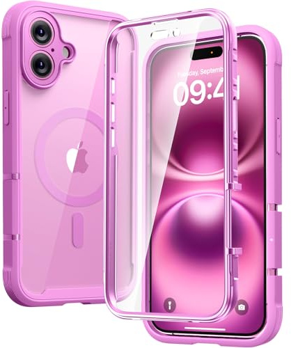 Diaclara Magnetic for iPhone 16 Case, Compatible with MagSafe Built-in Shockproof Protective Protector, Upgraded [Full Camera Protection] Phone Flip Case for iPhone 16 6.1(Pink)