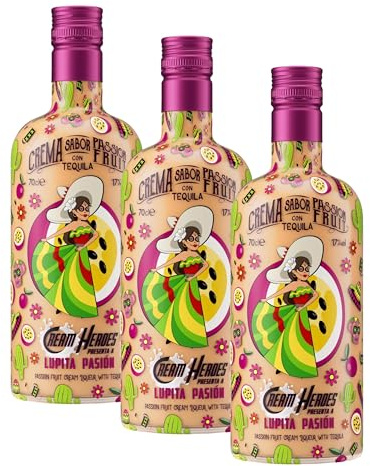 CREAM HEROES | Crema de Fruta de la Pasión con Tequila | 70 cl/700 ml | Lupita Pasión (Paquete de 3)