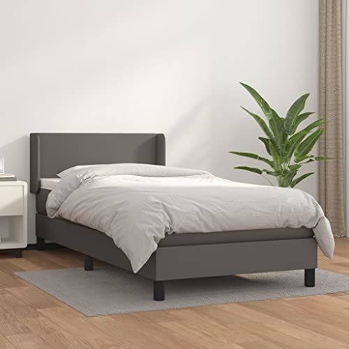 LoogCape Boxspringbett mit Matratze, Grau 100x200 cm, Kunstleder, höhenverstellbares Kopfteil, Taschenfederkern, für erholsamen Schlaf