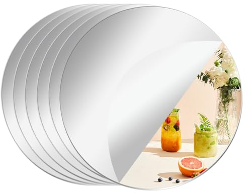PopularLdo 6 runde Spiegelkacheln für Tischdekorationen, Spiegeltabletts, Flache runde Spiegel für Tischdekorationen, Spiegelkerzenteller für Tischdekorationen bei Hochzeiten und Feiern (25cm)
