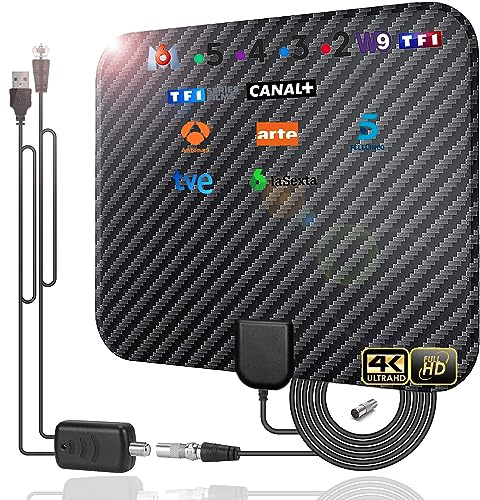36DBI Antena de TV Interior, 200 km Digital Antena con Amplificador para Canales de TV 1080P 4K para DVB-T DVB-T2