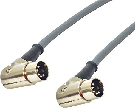 Angled 5 Pin Din Midi Lead. Pedal Board Cord, Keyboard, Synth, Foot Switch Cable (15m, Grey)