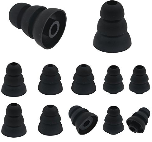 ALXCD Triple Flange Ear Tip, 6 Pairs S/M/L Size Triple Three Flange Noise Isolation Silicone Earbuds Tips with 4mm Connector Hole, Fit for Most in Ear Earphone (Black)[S/M/L]