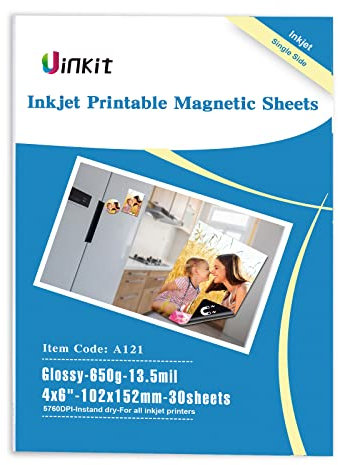 Uinkit Bedruckbare magnetische Blätter, nicht klebend, 10,2 x 15,2 cm, dick, magnetisch, glänzend, für Tintenstrahldrucker, 30 Blatt