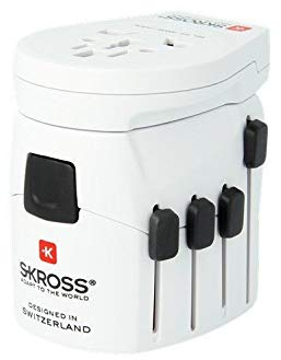 SKROSS World Adapter Pro World & USB; World Adapter Pro World & USB, Weiß - Geeignet für Alle geerdeten und ungeerdeten Geräte (2- und 3-polig), mit Integriertem USB-Ladegerät