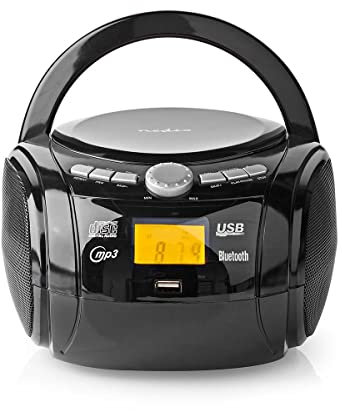 NEDIS SPBB100BK CD Player Boombox | Battery Powered/Mains Powered | Stereo | 9 W | Bluetooth | FM | USB playback | Carrying handle | Black