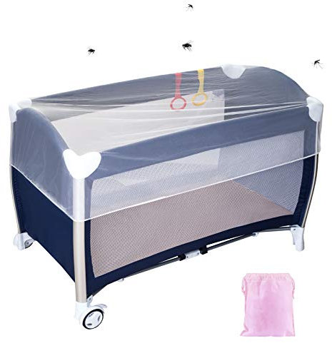 LEMESO Universal Mosquitera Cuna de Viaje Mosquitera Cama Bebe de 120x60cm / 90x40 cm, Color Blanco