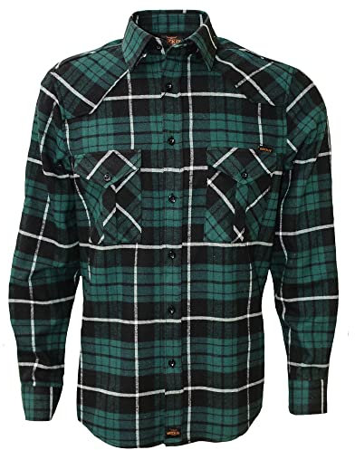 ROCK-IT Apparel® Chemise à Manches Longues en Flanelle pour Hommes, Chemise à Carreaux de bûcheron, fabriqué en Europe S-5XL Vert/Noir - RI1043-7-XXL