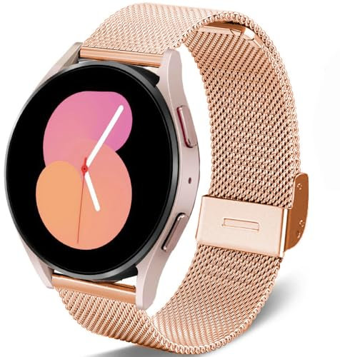 DEALELE Armband Kompatibel mit Samsung Galaxy Watch 6/6 Classic / 5/5 Pro / 4/4 Classic / 3 41mm / Active 2, 20mm Edelstahl Metall Mesh Ersatz Bands für Huawei GT3 42mm / GT2 42mm, Roségold
