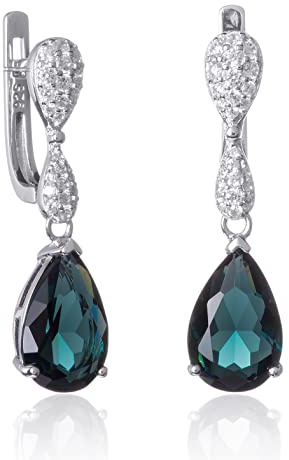 Namana Pendientes largos de plata de ley 925 en forma de lágrima para mujer, con piedras de colores en forma de pera y circonita cúbica blanca, pendientes colgantes de colores para mujer con caja de