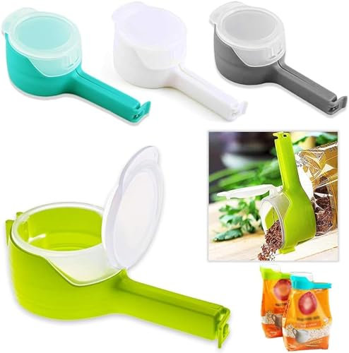 FCOZM 4 Pcs Bag Clips for Food, Food Storage Sealing Clips with Pour Spouts, Kitchen Chip Bag Clips, Plastic Cap Sealer Clips, Great for Kitchen Food Storage and Organization, Blue color