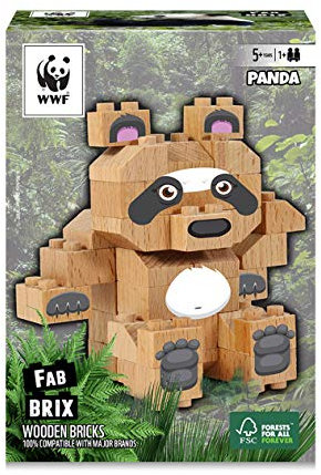 FabBrix WWF Wooden Bricks Panda Holzbausteine, Klemmbausteine aus zertifiziertem Buchenholz, 100% kompatibel mit konventionellen Bausteinen