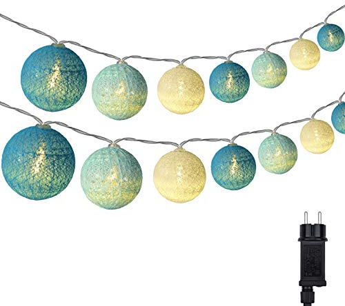DeepDream Cotton Ball Lichterkette, 5m 20 LED Kugeln Lichterkette Innen Lichterkette Baumwollkugeln Lichterkette mit Stecker für Kinderzimmer, Schlafzimmer, Hochzeit, Party, Festival (Türkis)