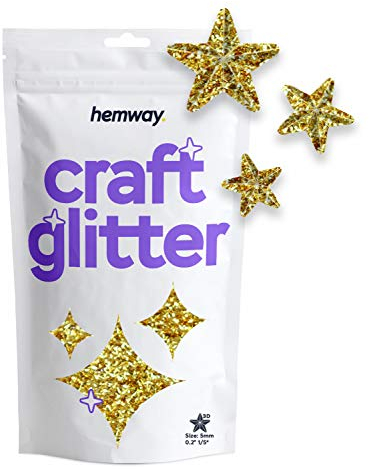Hemway Craft Glitter - 3D Star Shaped Gold 50g | Metallic Sequin for Resin & Epoxy Crafts | Supplies for Tumblers, Cards, Jewellery, Candle, Hair, Face, Body & Nail Art