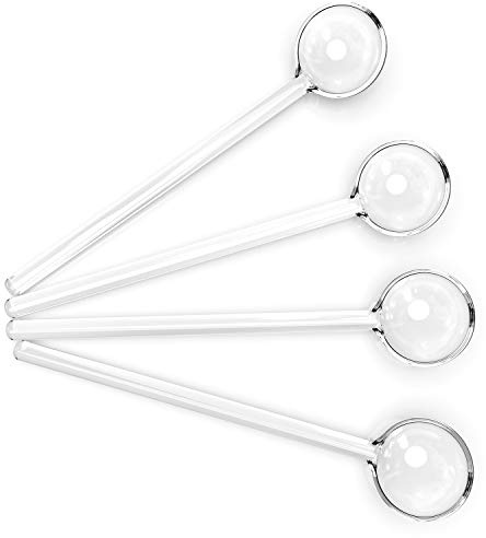 Teabloom Glass Stirring Spoons – Set of 4 Clear Petite Teaspoons (5.3 inches) – Coffee or Tea Glass Stirrers – Heat-Resistant and Toxin-Free – Dishwasher Safe