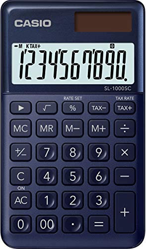 CASIO Taschenrechner SL-1000SC, 10-stellig, stylische Farben, Steuerberechnung, Aluminiumfront, Solar-/Batteriebetrieb, 0.9 x 7.1 x 12 cm