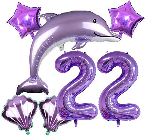 DIWULI Delfin Luftballon Set Zahl 22 - Geburtstag Deko Fisch