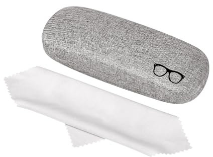 Oak & Tea Funda rígida para gafas y gafas de moda con paño de limpieza, fundas para gafas para mujeres y hombres, gris, 16cm x 6cm x 3cm/6.3 x 2.4 x 1.2 inch