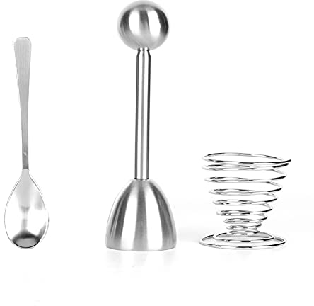 Egg Topper Cracker, Eierschneider Topper Set Edelstahl Küchenhelfer mit Eierschalenöffner Frühling Eierbecherhalter Löffel