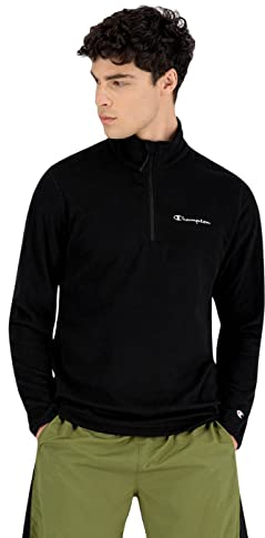 Champion Legacy Micro Polar Fleece-Script Logo Half Zip Top Felpa, Nero, XL Uomo