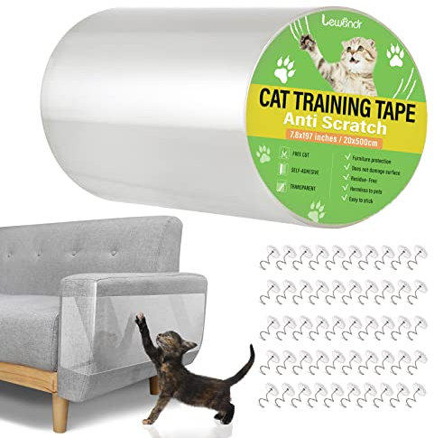 Lewondr Katze Kratzschutzfolie, 20 x 500 cm Zoll Transparentes Sofa Kratzschutz Pad mit 50 Schrauben für Möbel Couch Tür Wand, Katze Möbelschutz Möbelschoner Kratzpads, Anti Kratz Folie