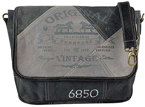 Sunsa Damen Umhängetasche. Messenger Tasche aus Canvas/Leder. A4 geeignet Vintage Crossover Bag mit Pferde Motiv. Handtasche als Geschenkideen für Pferdeliebhaber. schwarz/grau