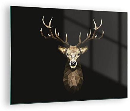 Bilder auf Glas Geometrisch Hirsch Modern Glasbild 70x50cm Wandbilder Dekoration Wohnzimmer Schlafzimmer Küche Deko Klein Wanddeko Bild im Glas Wand Kunstdruck Art Modern Wall Decor GAA70x50-4215