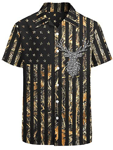 HUGLAZY Memphis Shirts Vintage Button Up Shirt Retro Hawaiian Hawaiian Shirt, Black Usa Flag, XXXXXL