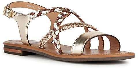 Geox Women's D Sozy S Flat Sandal, Lt Gold Brown, 37 EU