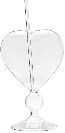 MISNODE Lot de 2 verres à cocktail en forme de cœur avec paille en verre, verres à vin créatifs pour maison, fête, bar, whisky, vodka