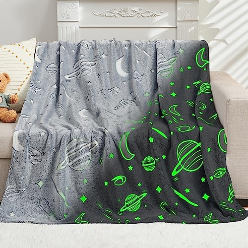 Inhand Glow in the Dark Stars Blanket for Girls Boys Cute Kids Throw Blanket Funny Space Blanket Room Decor Toys Birthday Gifts for 2 3 4 5 6 7 8 9 10 11 12 13 Years Old Girls or Boys (50''x60'' Grey)