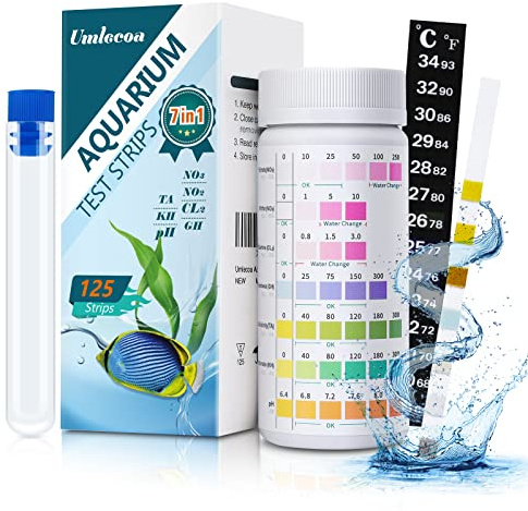 Umlecoa 7-in-1 Aquarium-Testset für Süß- und Salzwasser – 125 Teststreifen mit Reagenzglas & Thermometer – schnelle & genaue Wassertests für Aquarium/Teich/Pool