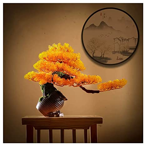 UNNS Artificial Plants Artificial Potted Plant Fake Guest-Greeting Pine Bonsai Tree Ornament Planter with Ceramic Pitcher for Desktop Display Home Office Indoor Decor Artificial Bonsai Tree