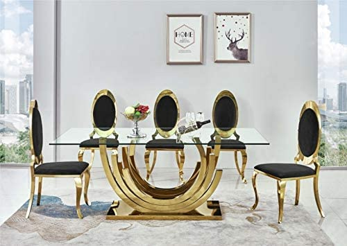 Bador Decoration Design Esstisch Edelstahl Tempered Glass Tisch Esszimmer Tisch Gold 200x100 cm