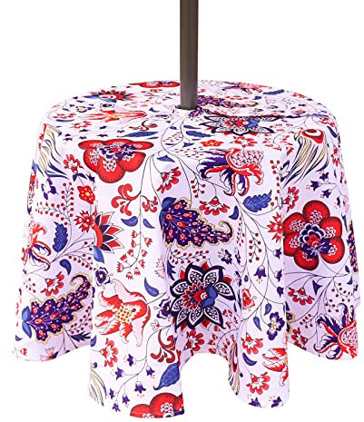 3E Home Nappe d'extérieur avec trou pour parasol, résistante aux éclaboussures avec fermeture éclair, pour jardin, pique-nique, barbecue, fête - Violet floral - 132 cm